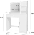 Vanity Desk with Mirror & Light, Three Level Storage Dresser & Large Drawer, 3 Lighting Modes Adjustable Brightness, Bedroom Dressing Table (White)