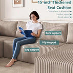 124" U-Shape Cloud Couch, Modern Modular Sectional U-Shape Sofa, Corduroy Couch Upholstered Couches Deep Seat Sleeper Chaise Longue for Living Room, No Assembly Required,Camel