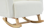Accent Rocking Chair with Pillow, Ultimate Comfort for Your Home, Teddy Velvet, Cream White (Cream White + Teddy + Rubberwood-1)