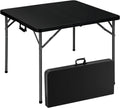 34" Square Folding Table, Portable Folding Card Table with Collapsible Legs & Carrying Handle, Plastic Tables for Camping,Picnic, Office, Party,Black
