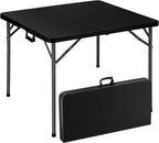 34" Square Folding Table, Portable Folding Card Table with Collapsible Legs & Carrying Handle, Plastic Tables for Camping,Picnic, Office, Party,Black