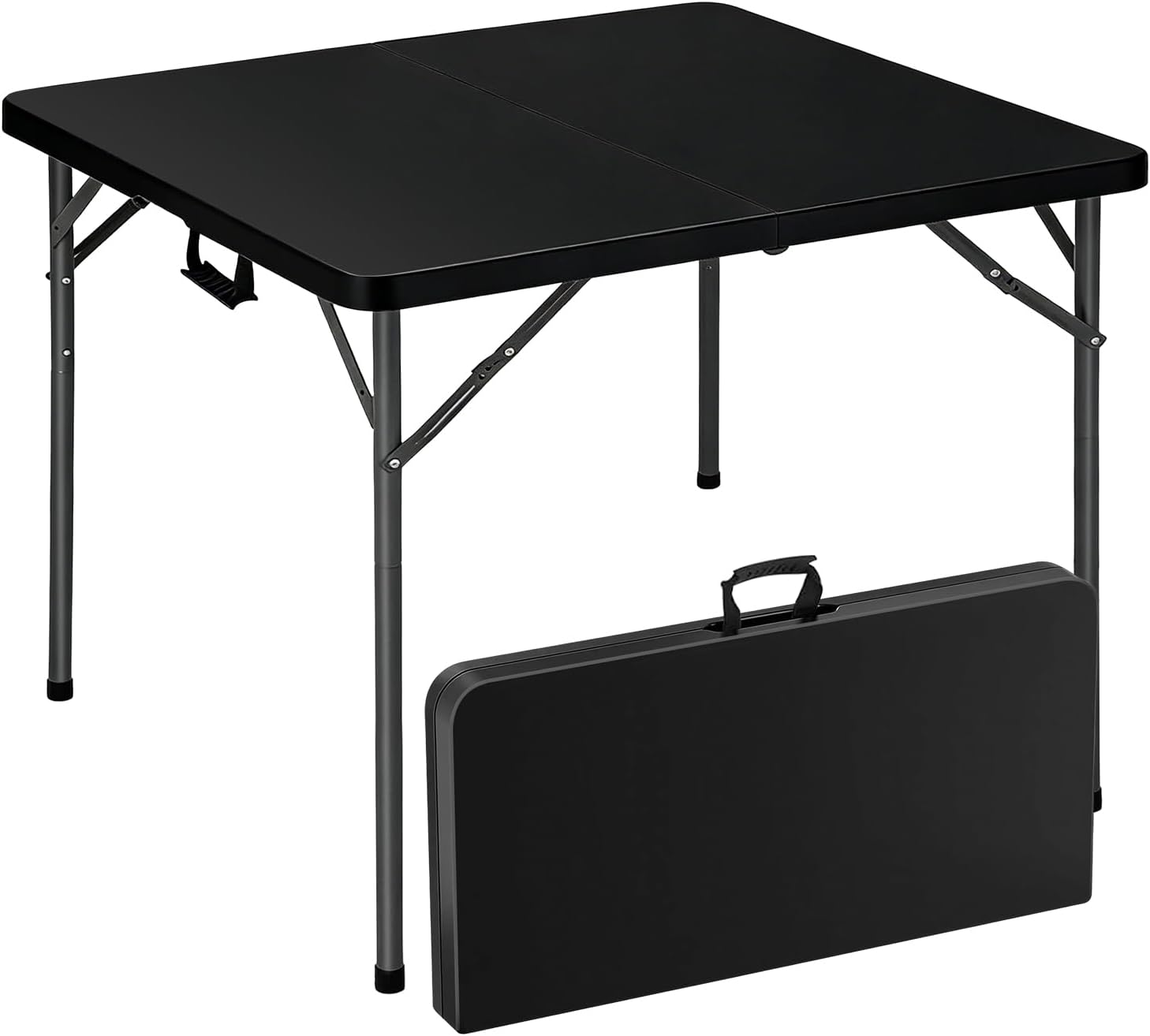 34" Square Folding Table, Portable Folding Card Table with Collapsible Legs & Carrying Handle, Plastic Tables for Camping,Picnic, Office, Party,Black