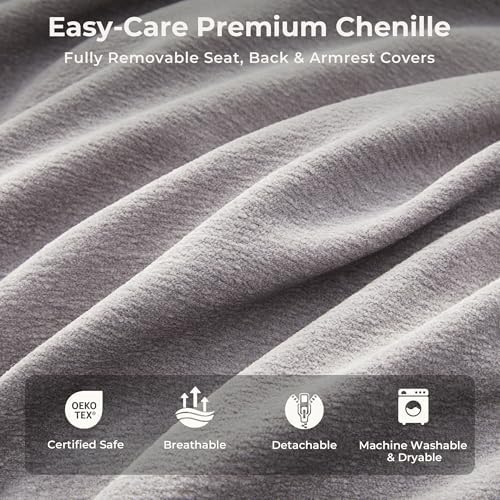 SITJOY Cloud Couch Sectional, 6 Seater V-Shaped, Chenille in Light Gray | Detachable and Washable Cover, Sectional Sofas for Living Room, Deep Seat Wide Couch with Chaise, Storage Ottoman