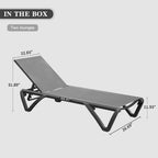 Domi Aluminum Pool Lounge Chair Outdoor Set of 2 Chaise Lounge Outdoor | Grey, Wheels, Adjustable, Textilene, All Weather, Poolside, Backyard, Patio, Deck, Outside