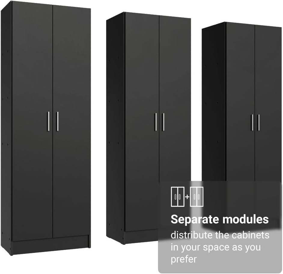 Madesa Kitchen Set 3 Pantry Storage Cabinet with 15 Utility Shelves 71'L Wooden Organization Unit for Kitchen - Black