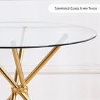 Round Glass Dining Table with Gold Criss Cross Legs, 39.5 Inch Modern Gold Kitchen Table Circular, Elegant Dining Room Table for 4 (Art Deco)