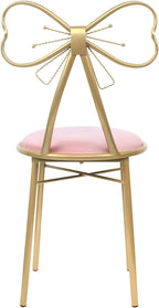 Velvet Vanity Chairs, Metal Cute Butterfly Stool Chair Dresser Makeup Chairs Stool with Pink Velvet Cushion and Bow Knot Backrest for Girl Bedroom, Living Room (Light Pink)