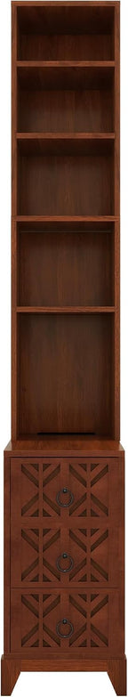 KEIKI End Table with 3 Drawers, Corner Table with 4 Open Shelves, Tall Side Table for Living Room, Bedroom and Corner