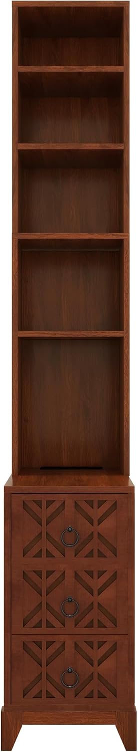KEIKI End Table with 3 Drawers, Corner Table with 4 Open Shelves, Tall Side Table for Living Room, Bedroom and Corner
