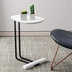 Telephone Table, C-Nordic Wood Side Table,Living Room Sofa Telephone Table,Elliptical Side Table,Iron Small Coffee Table,2 Colors(Color:White,Size:18.8911.8122.63in)
