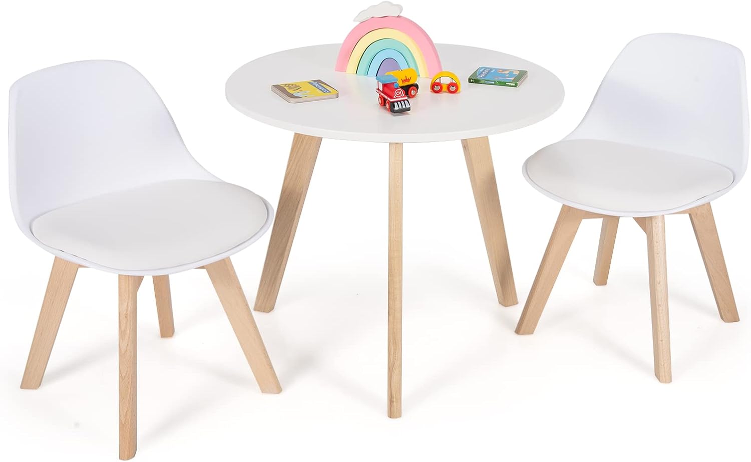 KOTEK Kids Table and Chair Set, Kids Activity Table and 2 Chair with Padded Seat for Ages 3-8, Toddler Table Set for Playroom, Kindergarten, Bedroom