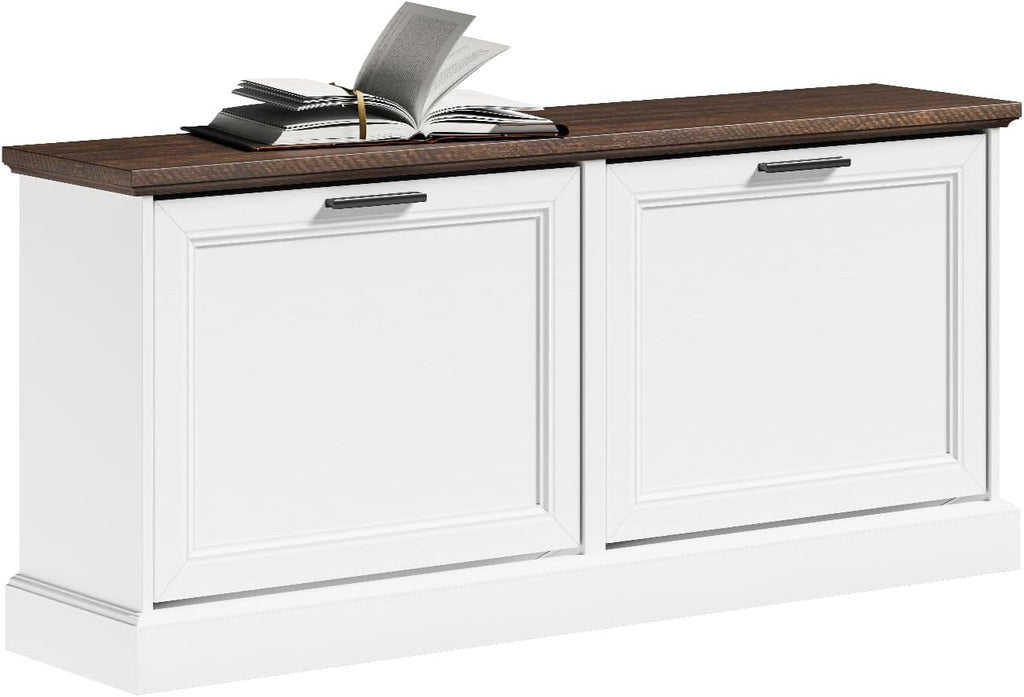 SoBuy Narrow Shoe Bench with Flip Drawers - Slim White Entryway Shoe Storage Bench for Small Spaces, Modern Shoe Cabinet Organizer for Hallway or Foyer, Compact Wooden Shoe Rack, FSR217-WN