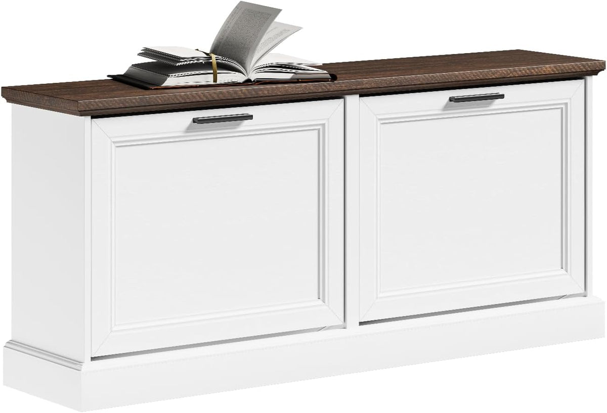 SoBuy Narrow Shoe Bench with Flip Drawers - Slim White Entryway Shoe Storage Bench for Small Spaces, Modern Shoe Cabinet Organizer for Hallway or Foyer, Compact Wooden Shoe Rack, FSR217-WN