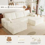 108" U-Shape Modular Sectional Cloud Cream Couch with Ottoman, Deep Seat Couch with Oversized Chaise Lounge, Comfy Flannel Fabric Sofa for Living Room Bedroom Apartment