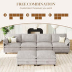 140" U-Shaped Modern Modular Sectional Couch, Chenille Cloud Couches with Storage Ottoman, Deep Seat Sofa with Side Pocket for Living Room, Bedroom and Apartment, Light Grey