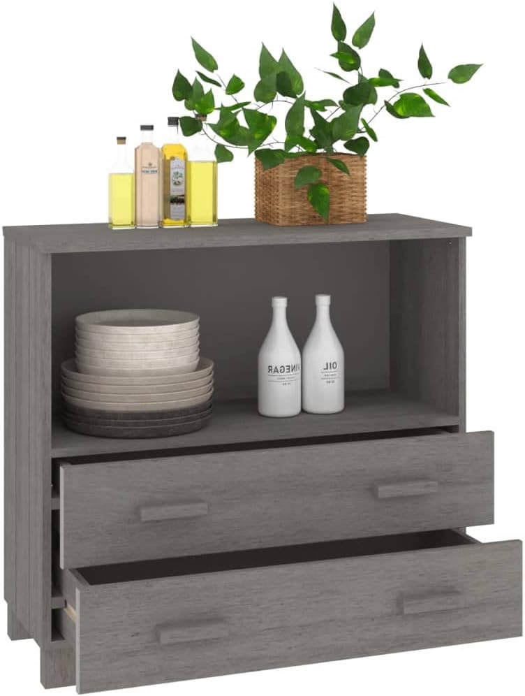 Light Grey Sideboard with Solid Pine Wood and MDF Construction, Modern Storage Cabinet for Living Room or Dining Room, Durable Furniture with Smooth Finish and Versatile