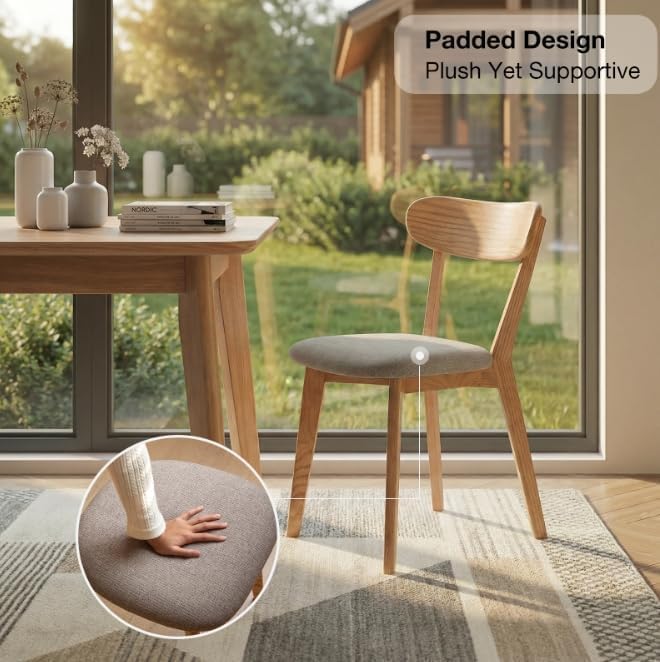 100% Solid Wood Dining Room Chairs - Practical Kitchen Chairs - Wood Chair for Dining Room, Kitchen (6, Natural with Grey Cushion)