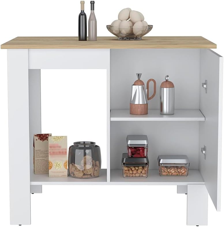 Kitchen Island Shoproni One Drawer White Finish with Multicolor | White kitchen island with one drawer for extra storage and counter space