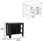 Kitchen Island with Three Storage Shelves and Marble Finish | Three open storage shelves and marble effect surface for organized kitchen storage