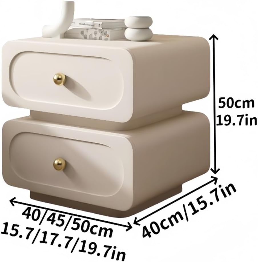 Bedside Table, Night Stand with 2 Storage Drawers, Wooden Nightstand, Sofa Side Table, Modern End Table for Living Room, Bedroom(White,19.7 * 19.7 * 15.7in)