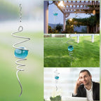 Gazing Ball Spiral Tail Wind Spinner Stabilizer, Garden Decorations Stainless Steel Metal with Hook & Wathet Crystal Glass Orb Outdoor Hanging Decor Kinetic Yard 3D Swivel Art Sun Catchers