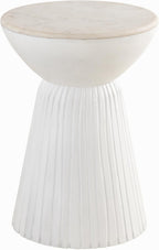 Albany Living Marble Top Solid Mango Wood Decorative Cylindrical Pedestal Side Table, Contemprary Accent Side/End Table,Fully Assembled, for the Living Room and Bedroom,White