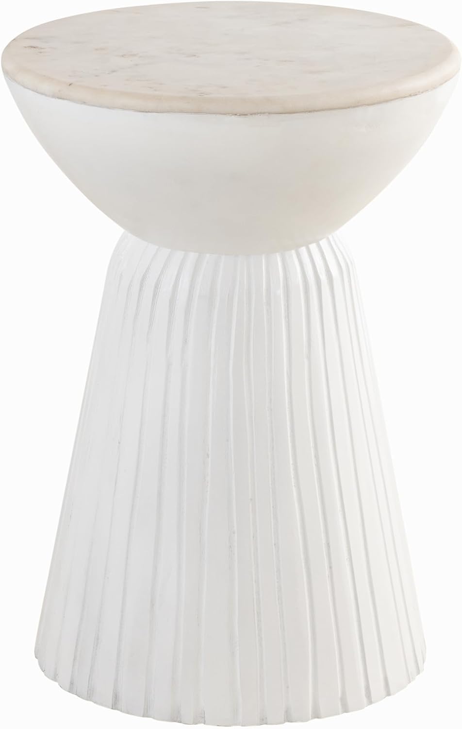 Albany Living Marble Top Solid Mango Wood Decorative Cylindrical Pedestal Side Table, Contemprary Accent Side/End Table,Fully Assembled, for the Living Room and Bedroom,White