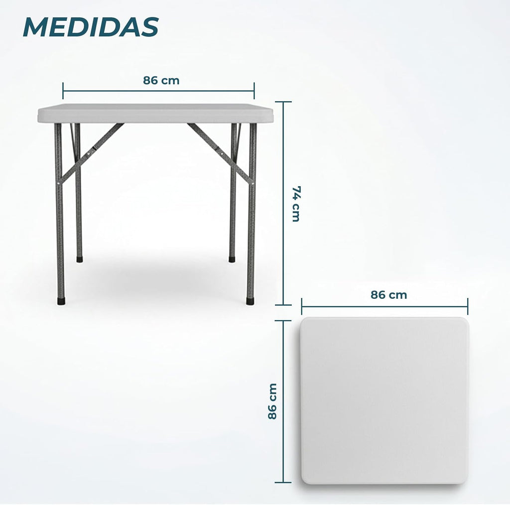 Plastic Folding Table | Capacity for 2-4 People | Sturdy and Portable | Indoor and Outdoor Use | Easy to Clean and Store, White, 86CM
