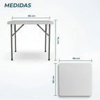 Plastic Folding Table | Capacity for 2-4 People | Sturdy and Portable | Indoor and Outdoor Use | Easy to Clean and Store, White, 86CM