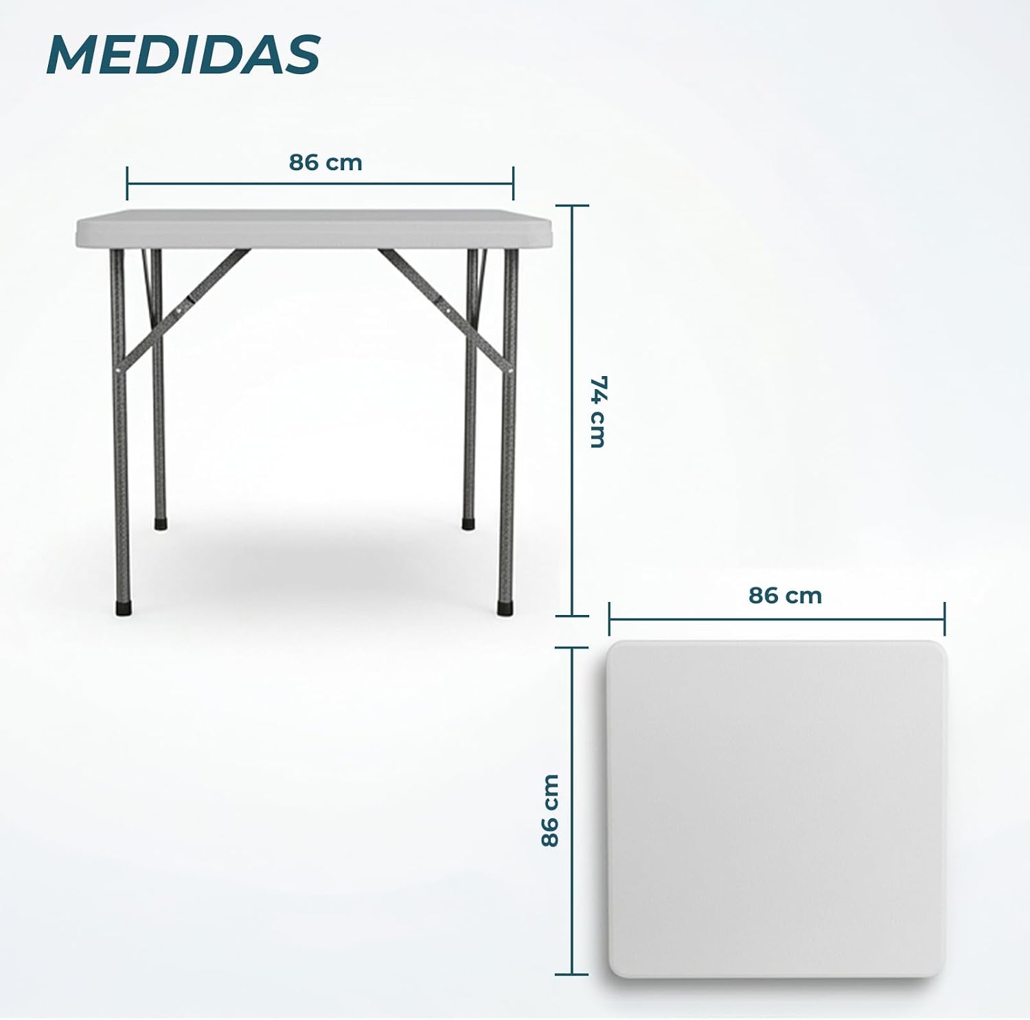 Plastic Folding Table | Capacity for 2-4 People | Sturdy and Portable | Indoor and Outdoor Use | Easy to Clean and Store, White, 86CM