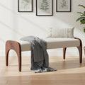 LukeAlon 51-Inch Extra Long Upholstered Bench with Cute Solid Walnut Rubber Wood Legs, Minimalist Bed End Bench for Bedroom, Living Room, Dining Table, Entryway Hallway Seat, Fur Fabric in Beige