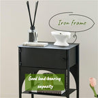 Black Side Table with Drawer, Wrought Iron Nightstand, 2-Tier End Table, Narrow Cabinet for Bedroom，Living Room, Office