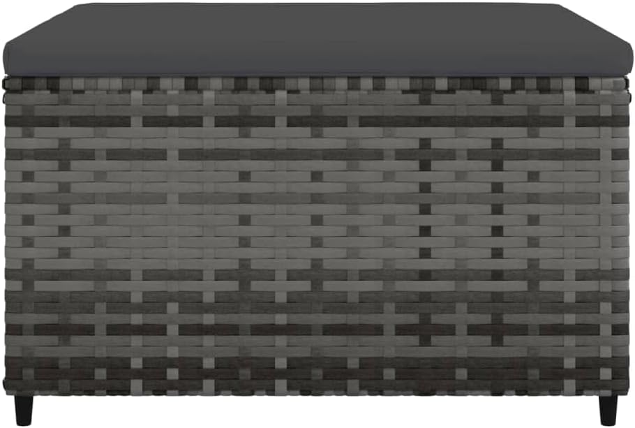 Patio Footrest with Cushion Gray Poly Rattan Weather Proof Outdoor Footstool for Garden Dining Relaxation