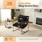VINGLI 28" Wide Plush Upholstery Sling Modern Accent Chairs Set of 2, Cute Reading Armchair with Removable Seat Cushion & Tan Microfiber Seat Base, Lazy Chair for Bedroom & Lounge,Black