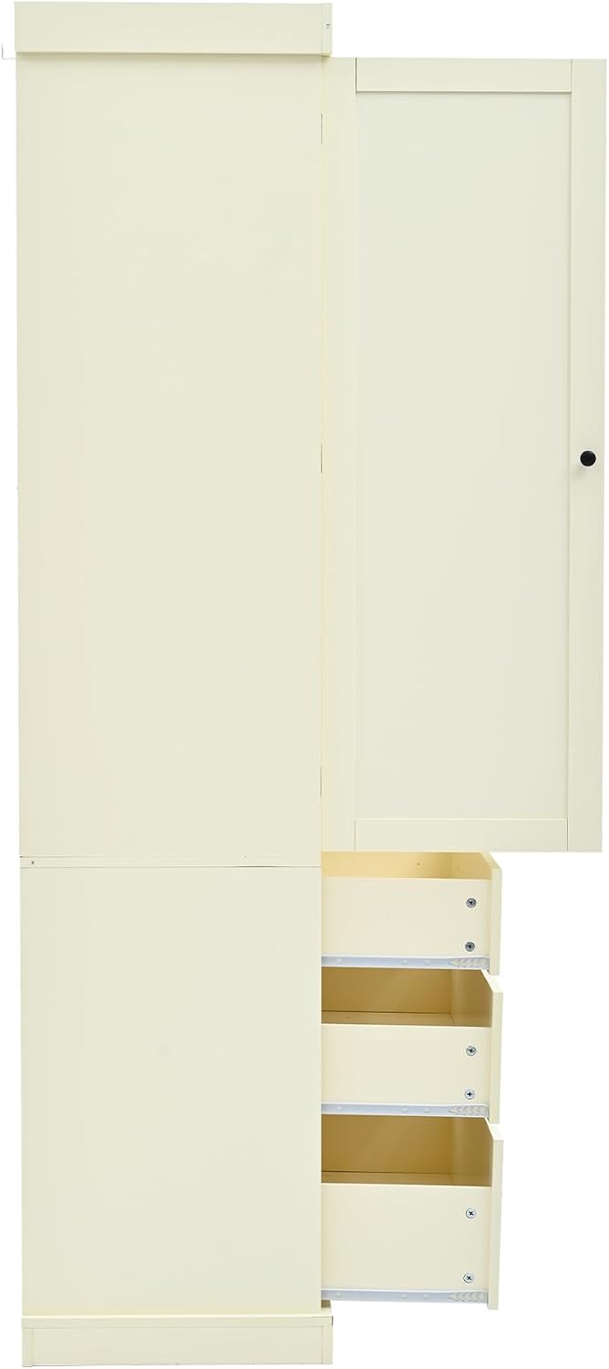 Farmhouse Kitchen Pantry,Extra Large Kitchen Pantry Cabinet, Freestanding Tall Cupboard Storage Cabinet with 3 Adjustable Shelves, 8 Door Shelves, 3 Drawers for Dining Room (Cream)