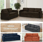 Comfy Chenille Sofa Set with Well-Filled Pillows, Brown | Modern 3 Seater & Loveseat Sofa w/Upholstered Cushions, 2 Pieces Sectional Couch w/Soft & Thickened Seats for Living Room