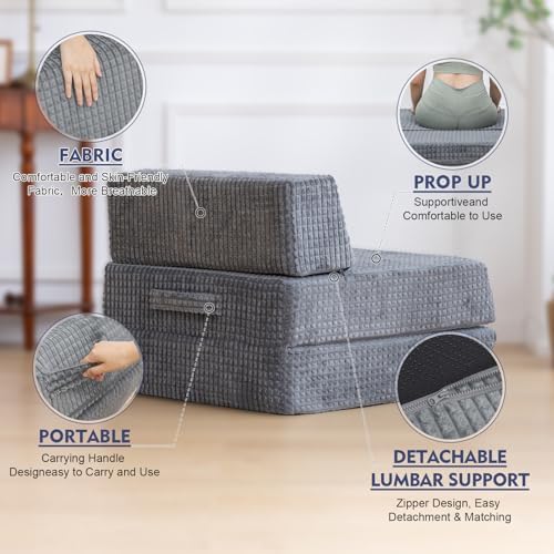 Snug Sofee Futon Sofa Bed, Convertible Sleeper Chair, Floor Mattress, Gray | Convertible futon sofa bed with removable zippered back support. Creates a comfortable floor bed for guests, living rooms.