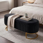 Storage Bench Bedroom Bench, Velvet Oval Upholstered End of Bed Bench with Golden Metal Legs, 46” Modern Storage Ottoman Bench for Bedroom, Living Room, Entryway, Window, Black