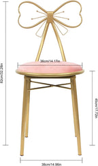 Velvet Vanity Chairs, Metal Cute Butterfly Stool Chair Dresser Makeup Chairs Stool with Pink Velvet Cushion and Bow Knot Backrest for Girl Bedroom, Living Room (Light Pink)