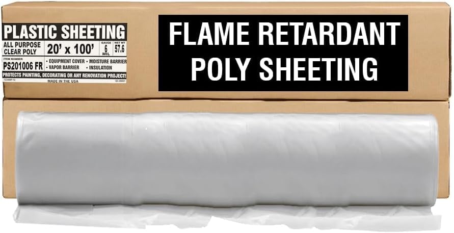 Aluf Plastics 6 MIL Thick Extra Strong Heavy Duty Fire Retardant Clear All Purpose Vapor and Moisture Barrier Sheet Tarp/Drop Cloth - 20' x 100' for Painting & Furniture (1 Pallet of 25 Pack)