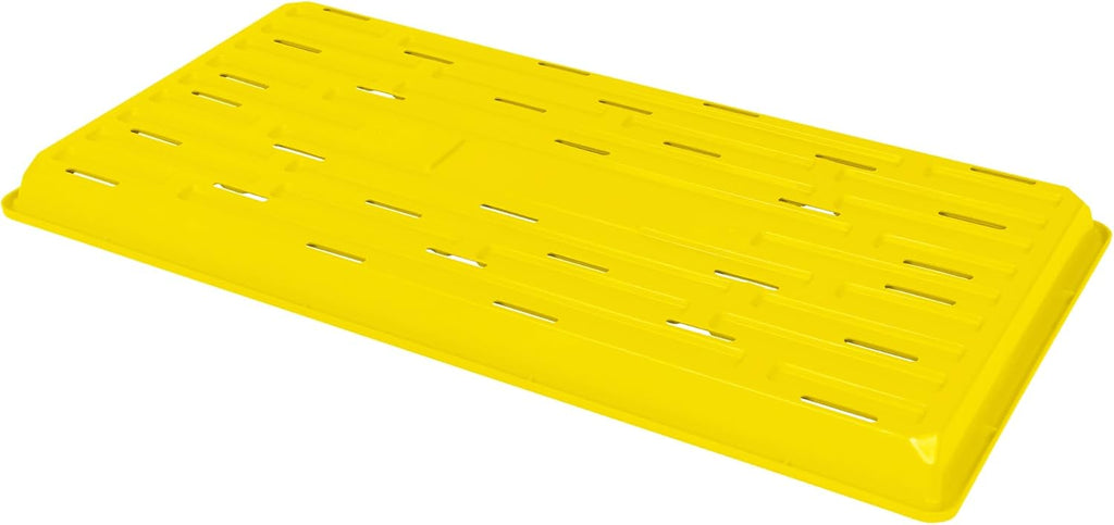 SUNPACK 10" x 20" Heavy Duty Shallow Plastic Seed Starting Tray, Yellow, 1" (Pack of 10) - Lined with Drainage Holes for Excess Water and Aeration, Ideal for Greenhouses or Indoor Gardening