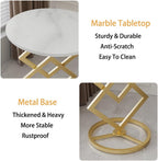 Boho Round Side Table Living Room, Luxurious Marble Desktop end Tables with Simple Aesthetic Metal Base, Modern Decor Bedside nightstand Coffee Snack Table for Bedroom Sofa Patio Balcony