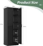 TANGZON Tall Kitchen Cupboard, 5-Tier Storage Cabinet with 2 Adjustable Shelves, Doors & Anti-tipping Device, Freestanding Wooden Tall Sideboard Unit for Pantry Dining Living Room (Black)