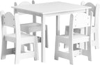 JOYMOR Kids Table and 4 Chairs, Toddler Table and Chair Set for Ages 1-3, Wooden Activity Table with Chairs, Perfect for Arts, Crafts and Nursery Use (White)