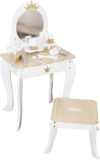 Little Girls Makeup Table with Mirror and Chair, Kids Vanity Table&Chair Set with Storage Drawer,Toddler Pretend Play Vanity Set with 9 pcs Multiple Make up Accessories,Princess Vanity Desk for 3+Kid