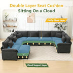 Oversized Modular Sectional Sofa Set, Convertible Deep Seat Cloud Couch with Ottoman, Large U Shaped Corner Couch with Throw Pillows for Living Room (Blue Grey, 8 Seater)