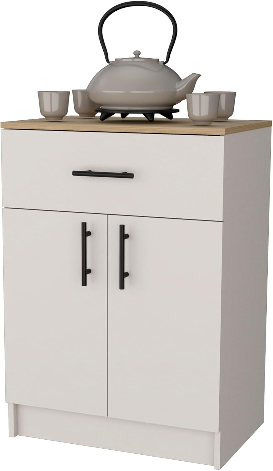 Kitchen Pantry with 2 Doors and 1 Drawer, Melamine and Particleboard | Measures 23.6 inches width, 33.5 inches hight, and 15.9 inches depth