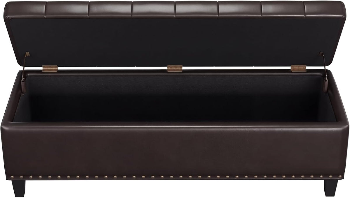 FiveWillowise 51 Inch Storage Ottoman Bench,Large End of Bed Storage Bench | Faux Leather Ottoman with Storage,30 Gallons,Upholstered,with Nailhead Trim,Legs,for Bedroom,Living Room,Entryway,Chocolate
