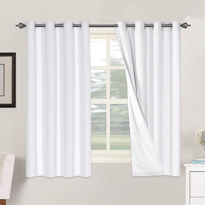H.VERSAILTEX 100% Blackout Curtains for Bedroom Thermal Insulated Linen Textured Curtains Heat and Full Light Blocking Drapes Living Room Curtains 2 Panel Sets, 52x63 - Inch, Pure White