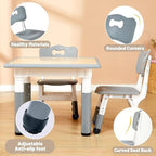 FUNLIO Kids Table and 4 Chairs Set and Adjustable Kids Chair (2pcs)，Easy to Wipe Arts & Crafts Table, for Classrooms/Daycares/Homes, CPC & CE Approved (5-Piece Set) - Gray